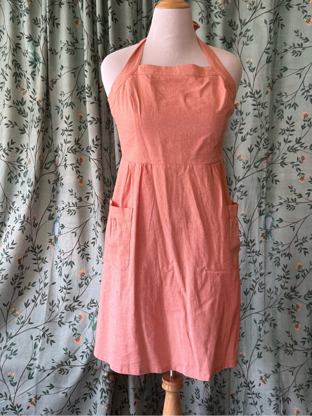 Modcloth Coral Halter Midi Dress with Pockets